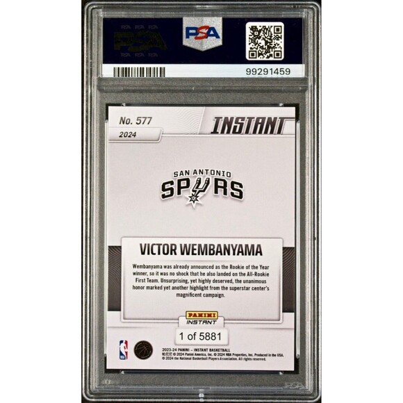 Victor Wembanyama 2023 Panini NBA All-Rookie 1st Team 577 Rookie Card PSA 9 Mint - Picture 2 of 2